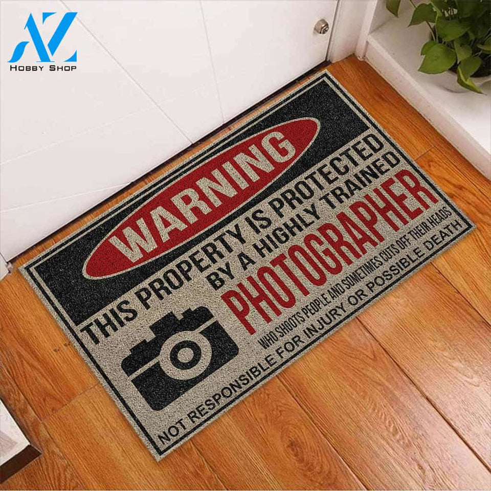 Warning - Photography Coir Pattern Print Doormat