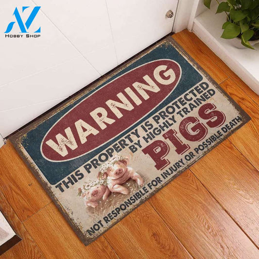 Warning Pigs Easy Clean Welcome DoorMat | Felt And Rubber | DO2363
