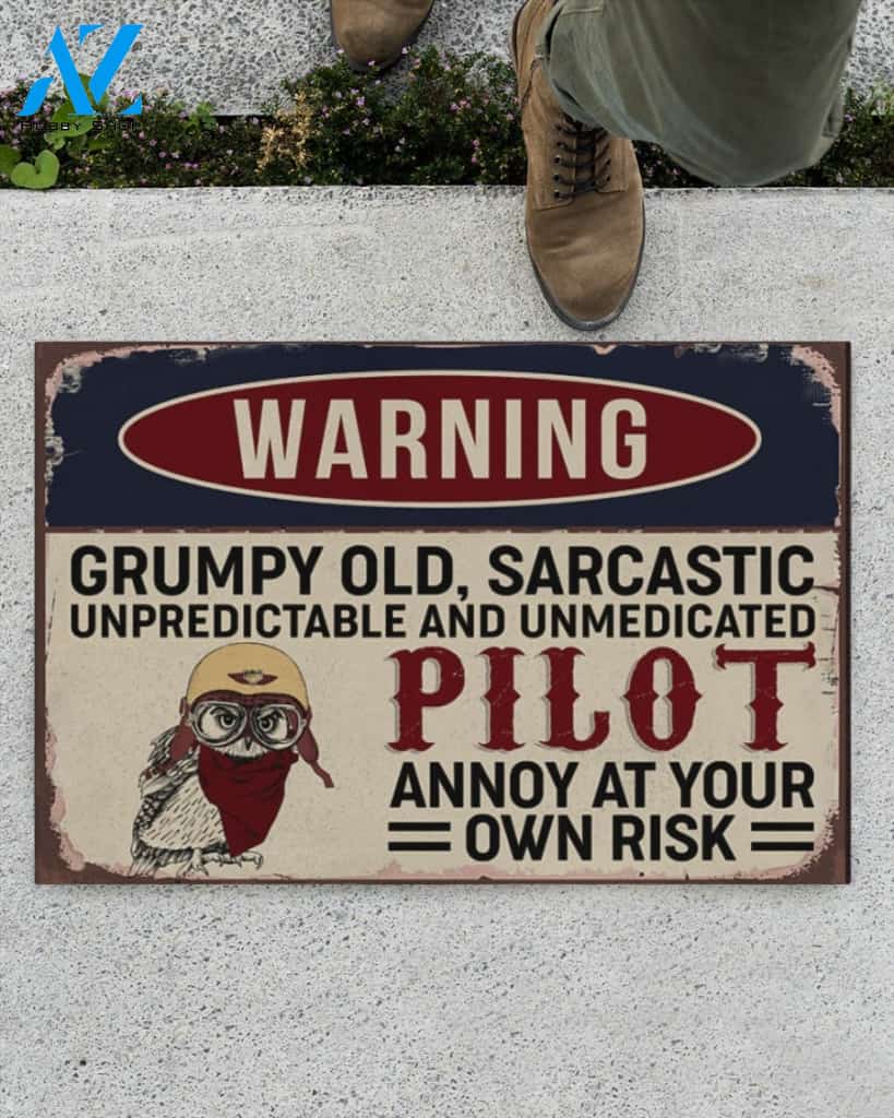 Warning Pilot Annoy At Your Own Risk Indoor And Outdoor Doormat Welcome Mat Housewarming Gift Home Decor Funny Doormat Gift Idea