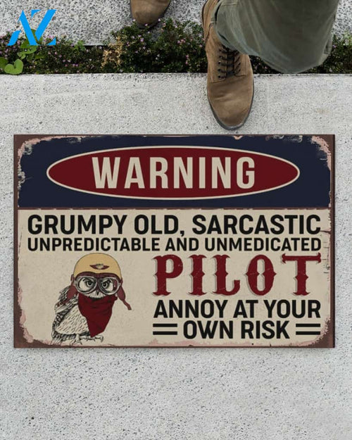 Warning Pilot Annoy At Your Own Risk Indoor And Outdoor Doormat Welcome Mat Housewarming Gift Home Decor Funny Doormat Gift Idea
