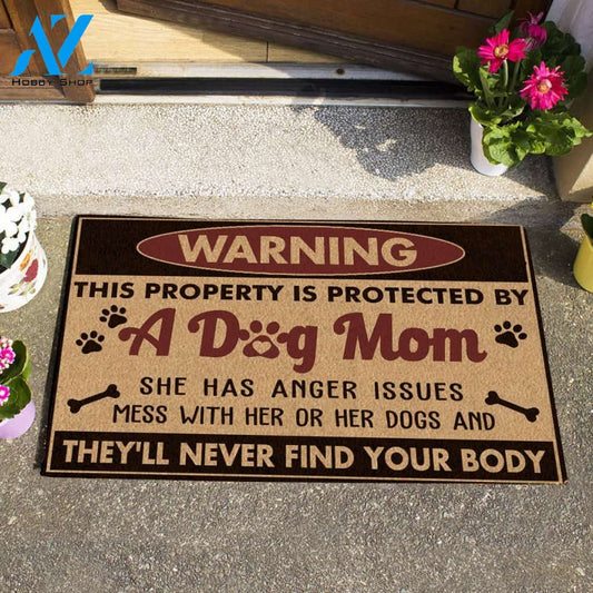 Warning Property Protected By A Dog Mom Funny Indoor And Outdoor Doormat Warm House Gift Welcome Mat Funny Birthday Gift For Mother