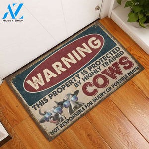 Warning Protected By Cow Funny Indoor And Outdoor Doormat Warm House Gift Welcome Mat Gift For Cow Lovers Farm Farmer