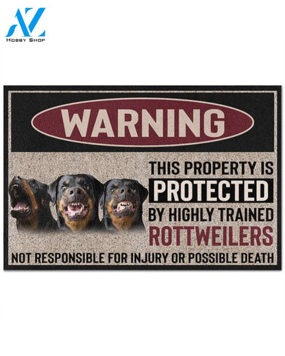 Warning - Rottweiler Doormat This Property Is Protected Indoor And Outdoor Doormat Warm House Gift Welcome Mat Gift For Rottweiler Dog Lovers