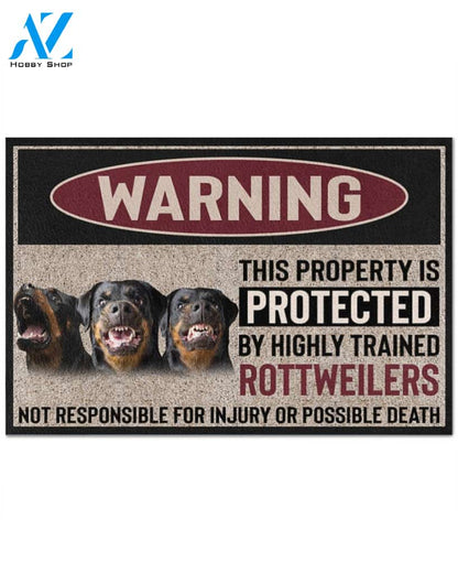 Warning - Rottweiler Doormat This Property Is Protected Indoor And Outdoor Doormat Warm House Gift Welcome Mat Gift For Rottweiler Dog Lovers