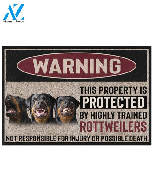 Warning - Rottweiler Doormat This Property Is Protected Indoor And Outdoor Doormat Warm House Gift Welcome Mat Gift For Rottweiler Dog Lovers