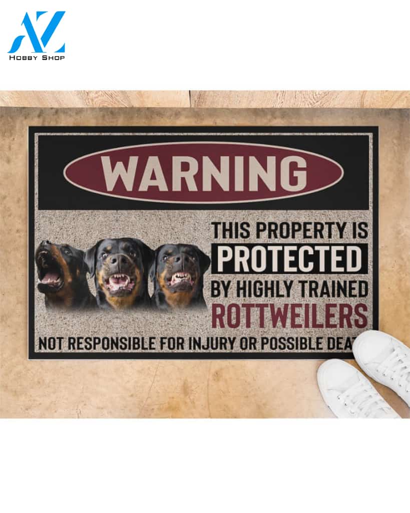 Warning - Rottweiler Doormat This Property Is Protected Indoor And Outdoor Doormat Warm House Gift Welcome Mat Gift For Rottweiler Dog Lovers