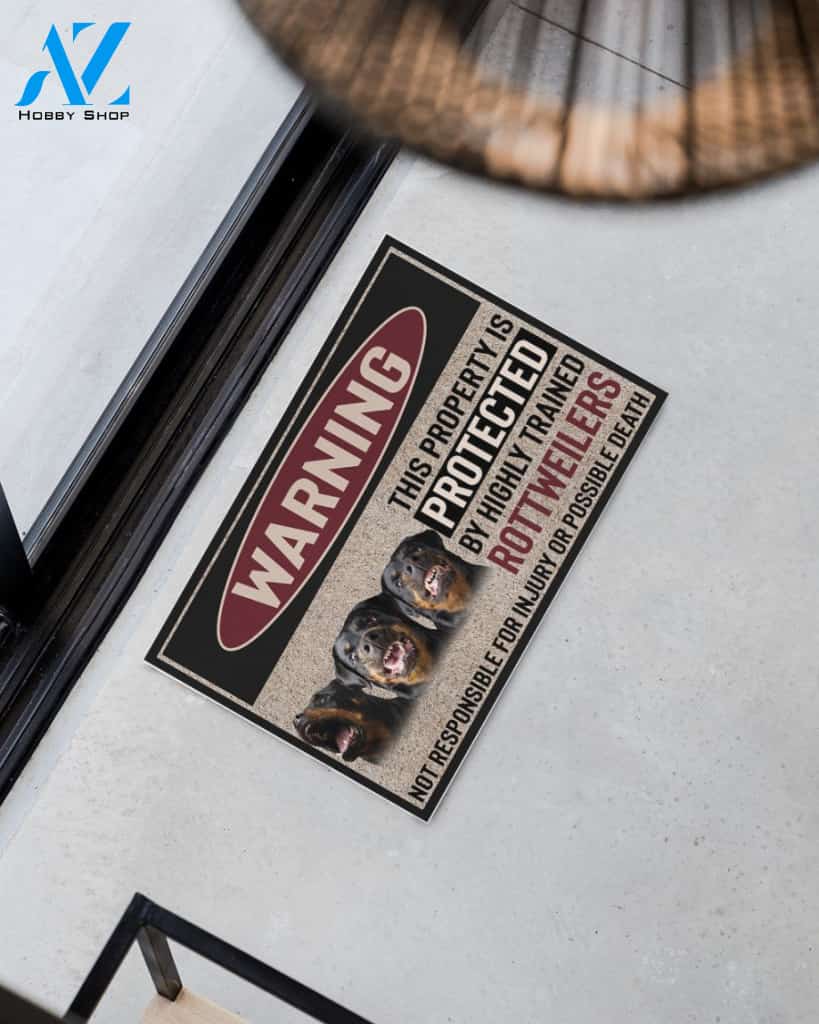 Warning - Rottweiler Doormat This Property Is Protected Indoor And Outdoor Doormat Warm House Gift Welcome Mat Gift For Rottweiler Dog Lovers