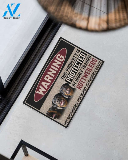 Warning - Rottweiler Doormat This Property Is Protected Indoor And Outdoor Doormat Warm House Gift Welcome Mat Gift For Rottweiler Dog Lovers