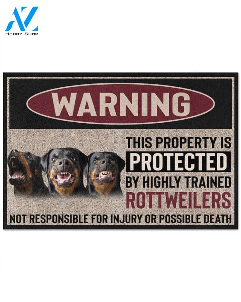 Warning - Rottweiler Doormat This Property Is Protected Indoor And Outdoor Doormat Warm House Gift Welcome Mat Gift For Rottweiler Dog Lovers