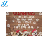 Warning The Bulldogs Live Here Doormat Indoor And Outdoor Mat Entrance Rug Sweet Home Decor Housewarming Gift Gift For Friend Family Stem Feminist