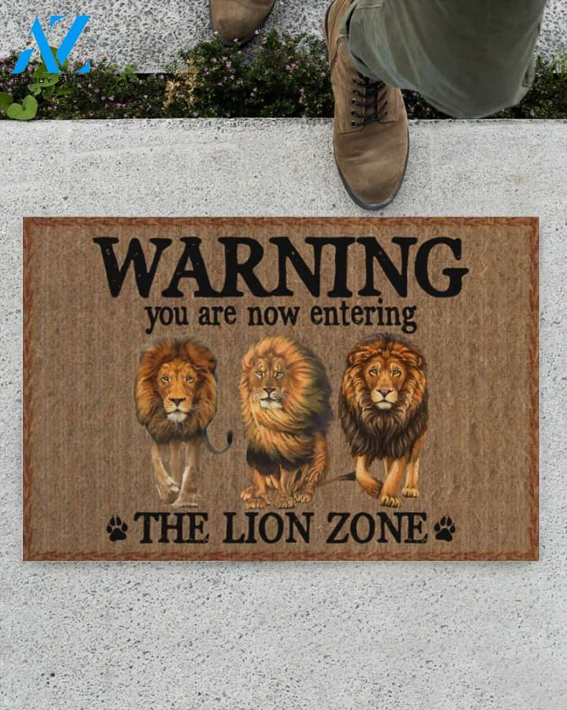 Warning The Lion Zone Doormat Welcome Mat Housewarming Gift Home Decor Funny Doormat Best Gift Idea