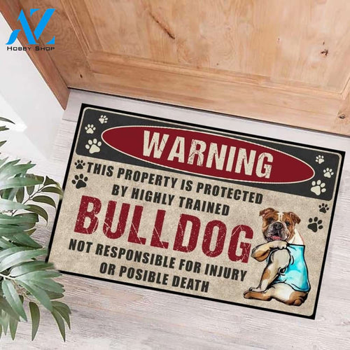 Warning This Property Is Protected By Bulldog Funny Doormat Gift For Dog Lovers Home Decor Warm House Gift Welcome Mat Halloween Decor