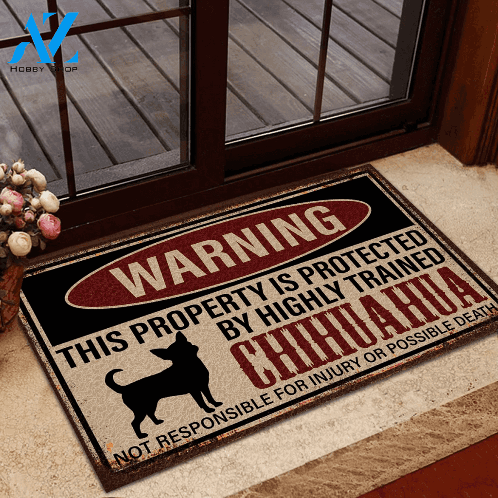 Warning This Property Is Protected By Chihuahua Dog Doormat