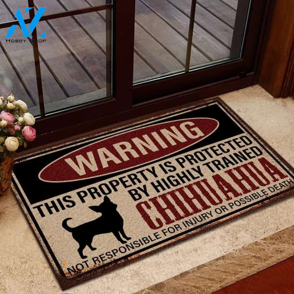 Warning This Property Is Protected By Chihuahua Funny Indoor And Outdoor Doormat Warm House Gift Welcome Mat Birthday Gift For Dog Lovers