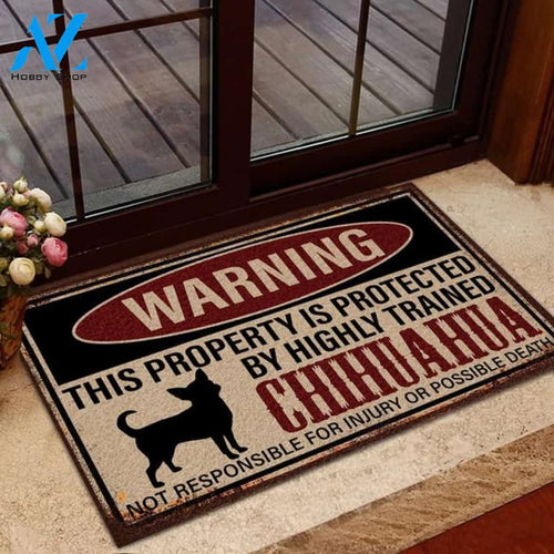 Warning This Property Is Protected By Chihuahua Funny Indoor And Outdoor Doormat Warm House Gift Welcome Mat Birthday Gift For Dog Lovers