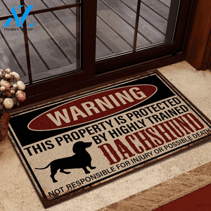 Warning This Property Is Protected By Dachshund Dog Doormat