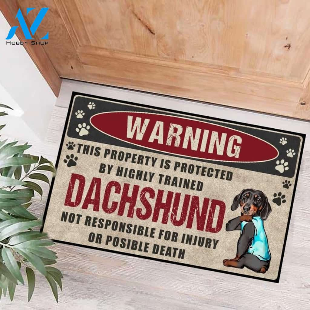 Warning This Property Is Protected By Dachshund Funny Doormat Gift For Dog Lovers Home Decor Warm House Gift Welcome Mat Halloween Decor