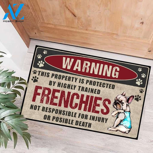Warning This Property Is Protected By Frenchies Funny Doormat Gift For Dog Lovers Home Decor Warm House Gift Welcome Mat Halloween Decor