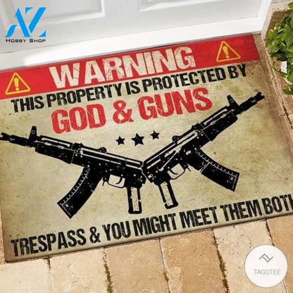 Warning This Property Is Protected By God & Guns Doormat