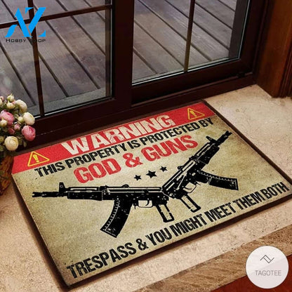 Warning This Property Is Protected By God & Guns Doormat