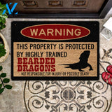 Warning This Property Is Protected By Highly Trained Bearded Dragons Indoor And Outdoor Doormat Warm House Gift Welcome Mat Birthday Gift