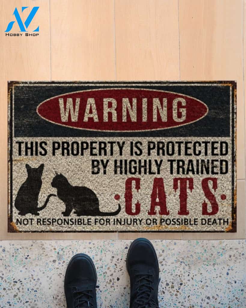 Warning this property is protected by highly trained cats doormat