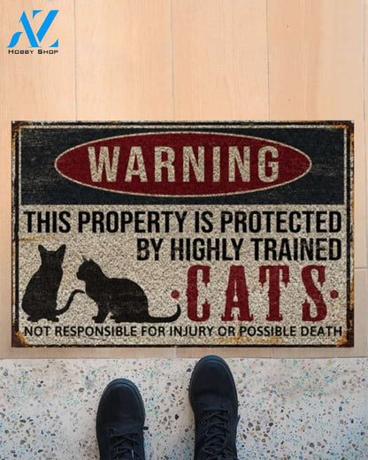 Warning this property is protected by highly trained cats doormat