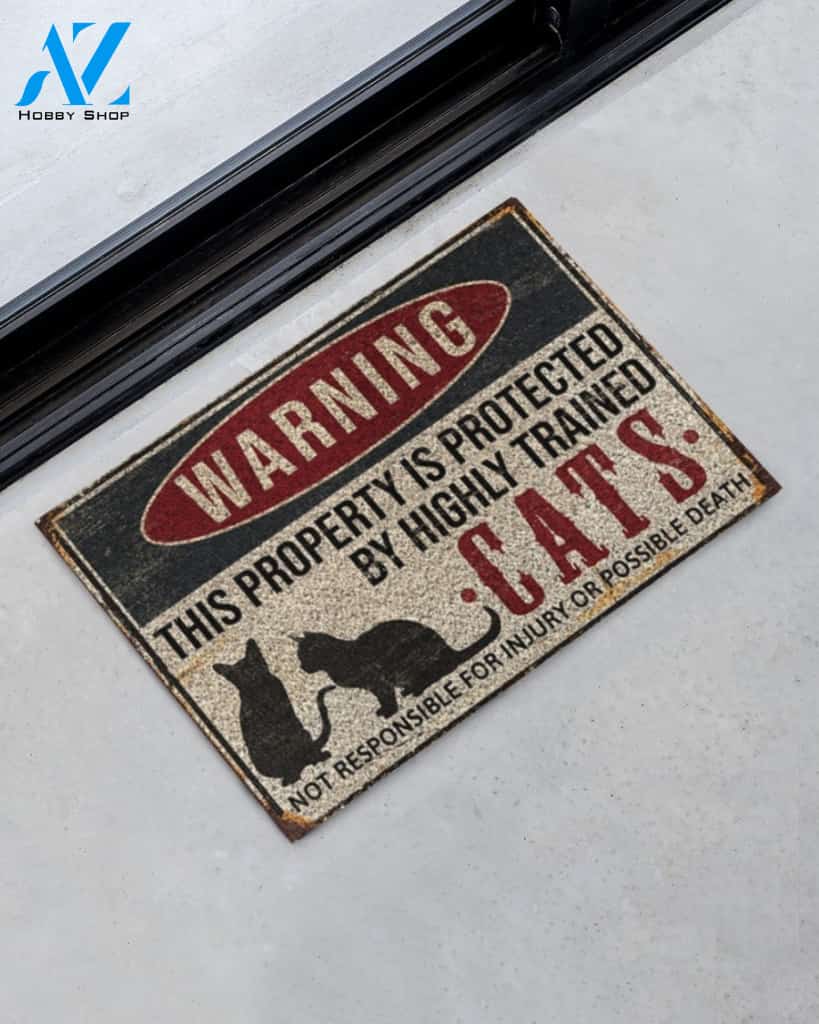 Warning this property is protected by highly trained cats doormat