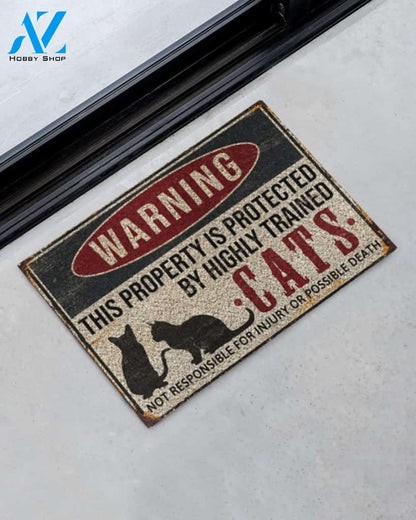 Warning this property is protected by highly trained cats doormat