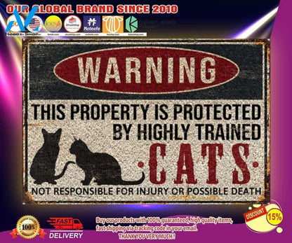 Warning this property is protected by highly trained cats doormat