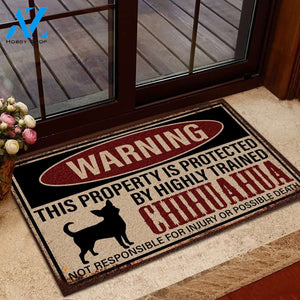 Warning - This Property Is Protected By Highly Trained Chihuahua Doormat | Welcome Mat | House Warming Gift
