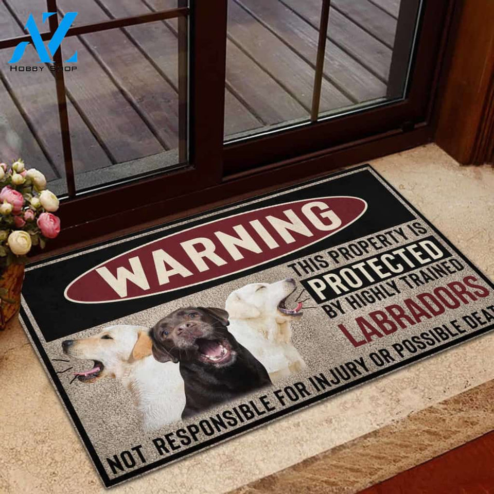 Warning This Property Is Protected By Highly Trained Labradors Indoor And Outdoor Doormat Warm House Gift Welcome Mat Birthday Gift