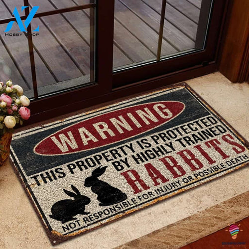 Warning This Property Is Protected By Highly Trained Rabbits Doormat CP