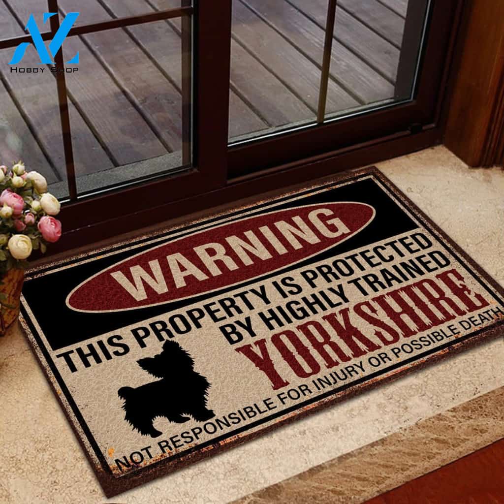 Warning - This Property Is Protected By Highly Trained Yorkshire Doormat | Welcome Mat | House Warming Gift