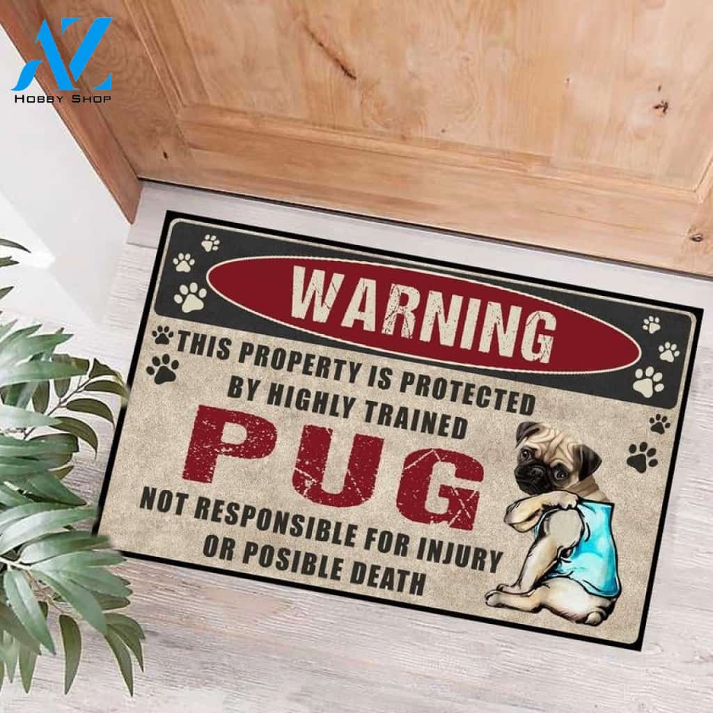 Warning This Property Is Protected By Pug Funny Doormat Gift For Dog Lovers Home Decor Warm House Gift Welcome Mat Halloween Decor