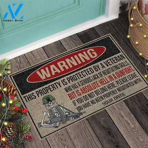 Warning - Veteran Personalized Coir Pattern Print Doormat