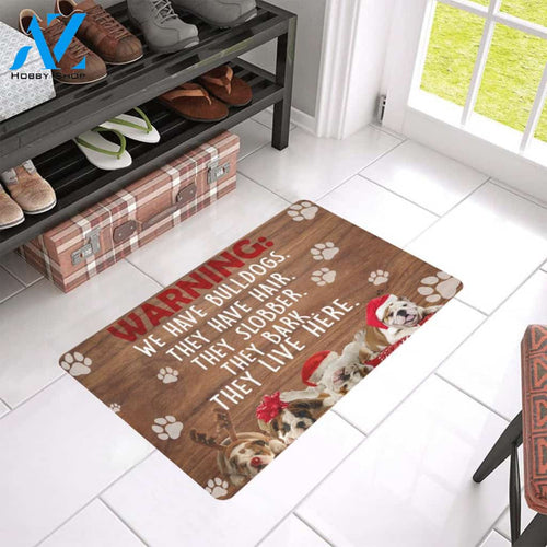 Warning We Have Bulldogs They Live Here Christmas Doormat Welcome Mat Housewarming Gift Home Decor Funny Doormat Gift For Dog Lovers Gift For Christmas