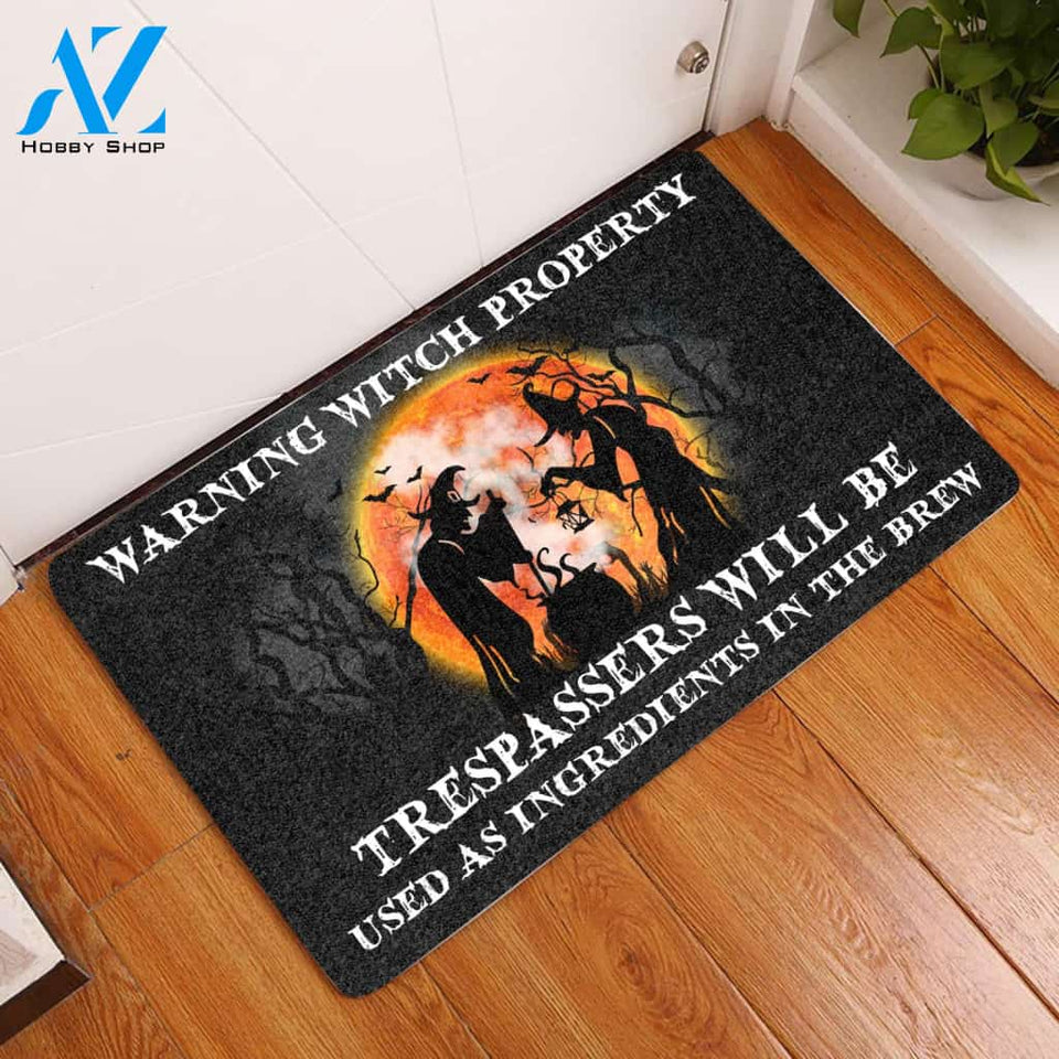 Warning Witch Properly Trespassers All Over Printing Doormat | Welcome Mat | House Warming Gift