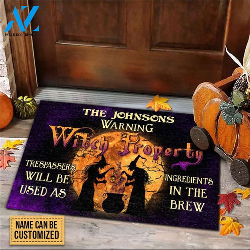 Warning Witch Property Warning Custom Doormat, Halloween Outdoor Decoration, Witch Decoration