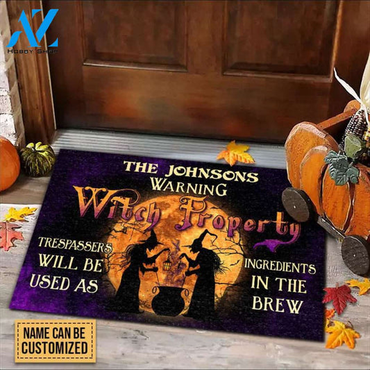 Warning Witch Property Warning Custom Doormat, Halloween Outdoor Decoration, Witch Decoration