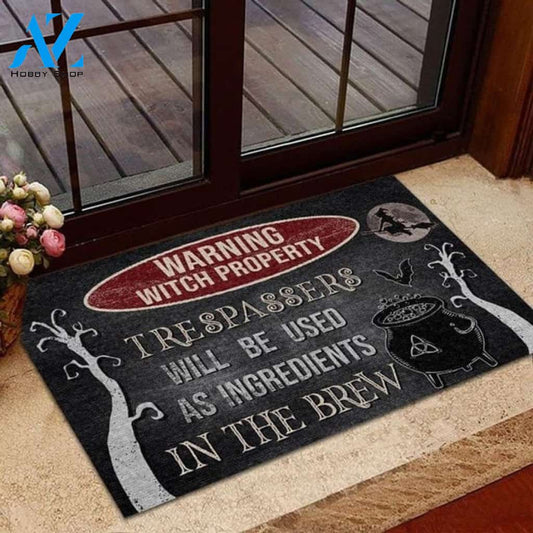 Warning Witch Property Doormat Witchcraft Magic Halloween Home Decor Doormat Funny Welcome Mat Housewarming Gift Home Decor Funny Doormat Gift for Friend