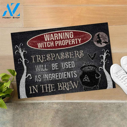 Warning Witch Property Funny Indoor And Outdoor Doormat Warm House Gift Welcome Mat Gift For Family Halloween Decor