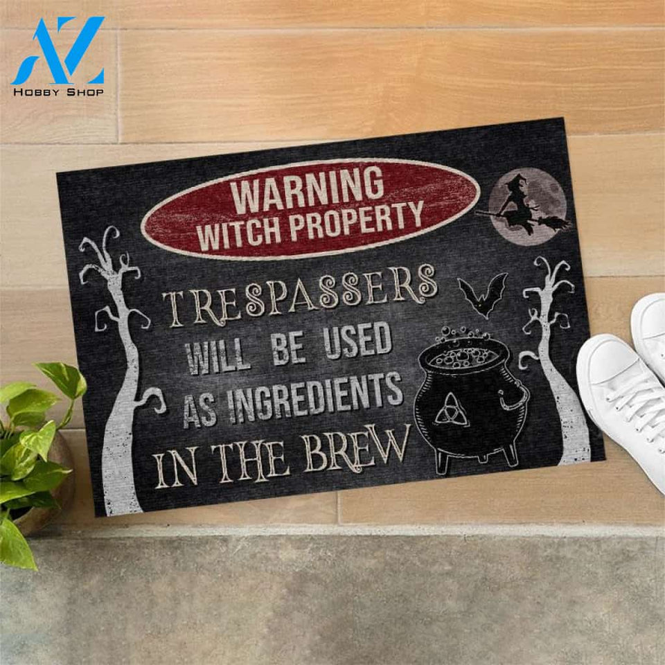 Warning Witch Property Funny Indoor And Outdoor Doormat Warm House Gift Welcome Mat Gift For Family Halloween Decor