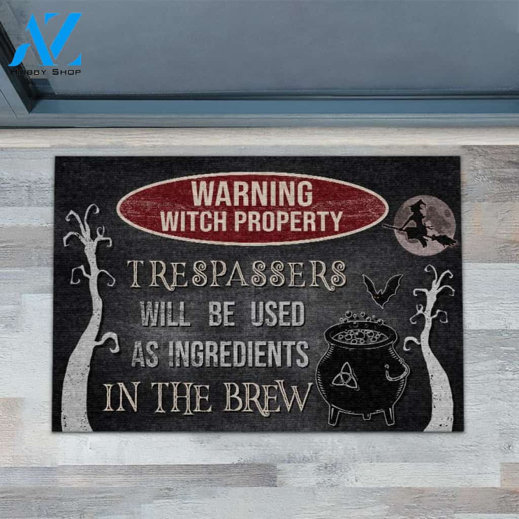 Warning Witch Property Funny Indoor And Outdoor Doormat Warm House Gift Welcome Mat Gift For Family Halloween Decor