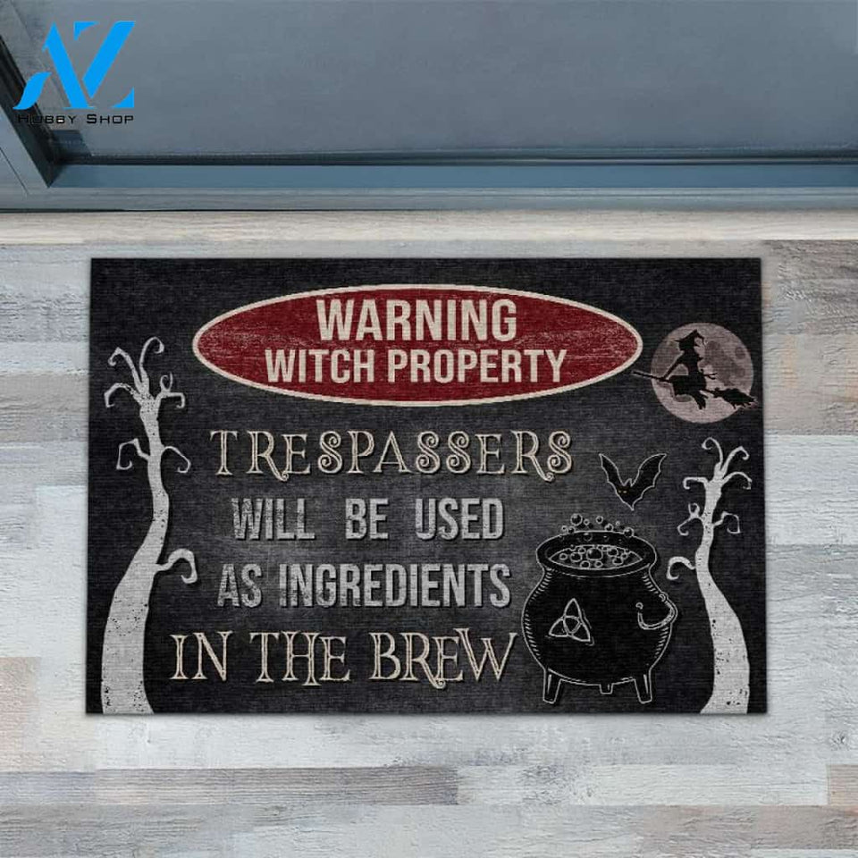 Warning Witch Property Funny Indoor And Outdoor Doormat Warm House Gift Welcome Mat Gift For Family Halloween Decor