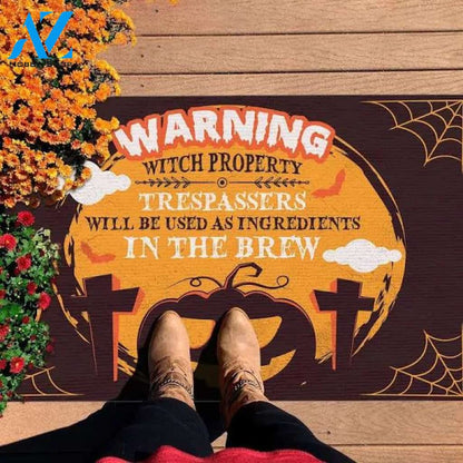Warning Witch Property Trespassers Will Be Used As Ingredients Halloween Doormat Indoor and Outdoor Mat Entrance Rug Funny Home Decor Closing Gift Gift for Friend Idea
