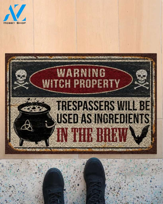 Warning - Witch Property Vintage Funny Indoor And Outdoor Doormat Warm House Gift Welcome Mat Gift For Witch Lovers Halloween Decor