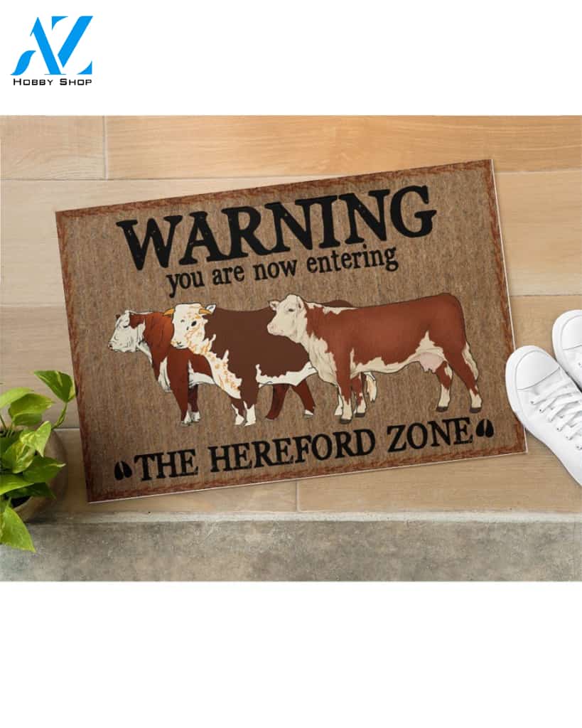 Warning You Are Now Entering The Hereford Zone funny Indoor And Outdoor Doormat Warm House Gift Welcome Mat Birthday Gift For Homefarm