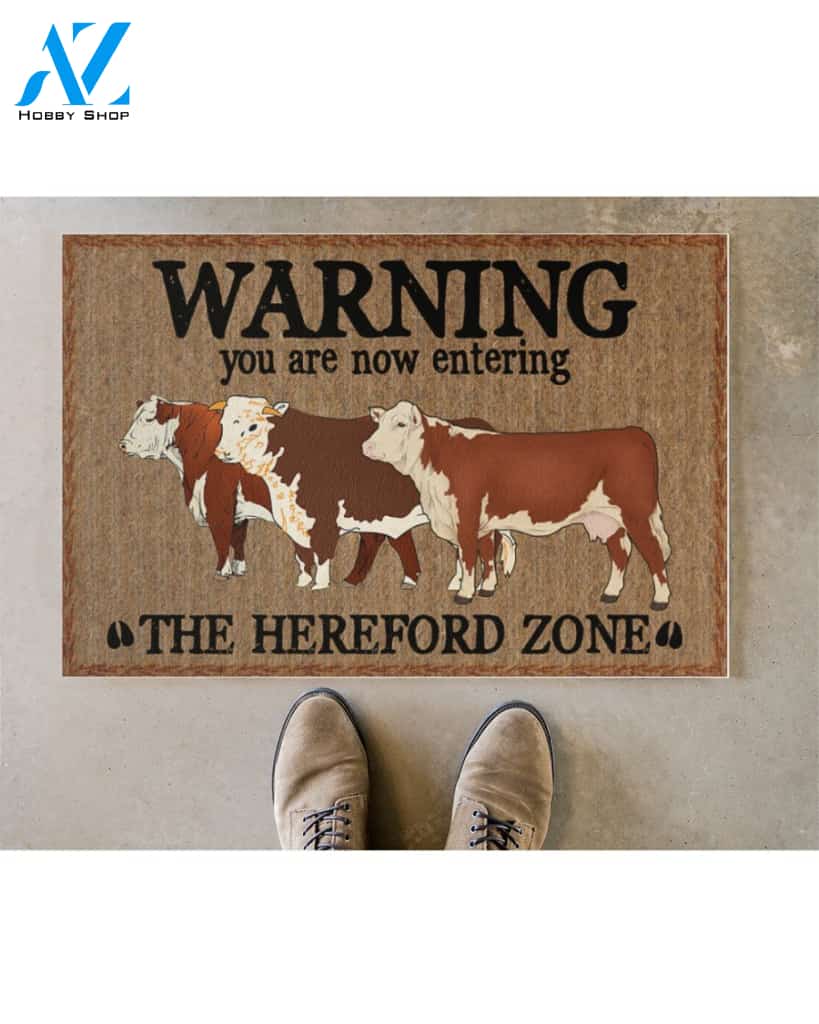 Warning You Are Now Entering The Hereford Zone funny Indoor And Outdoor Doormat Warm House Gift Welcome Mat Birthday Gift For Homefarm
