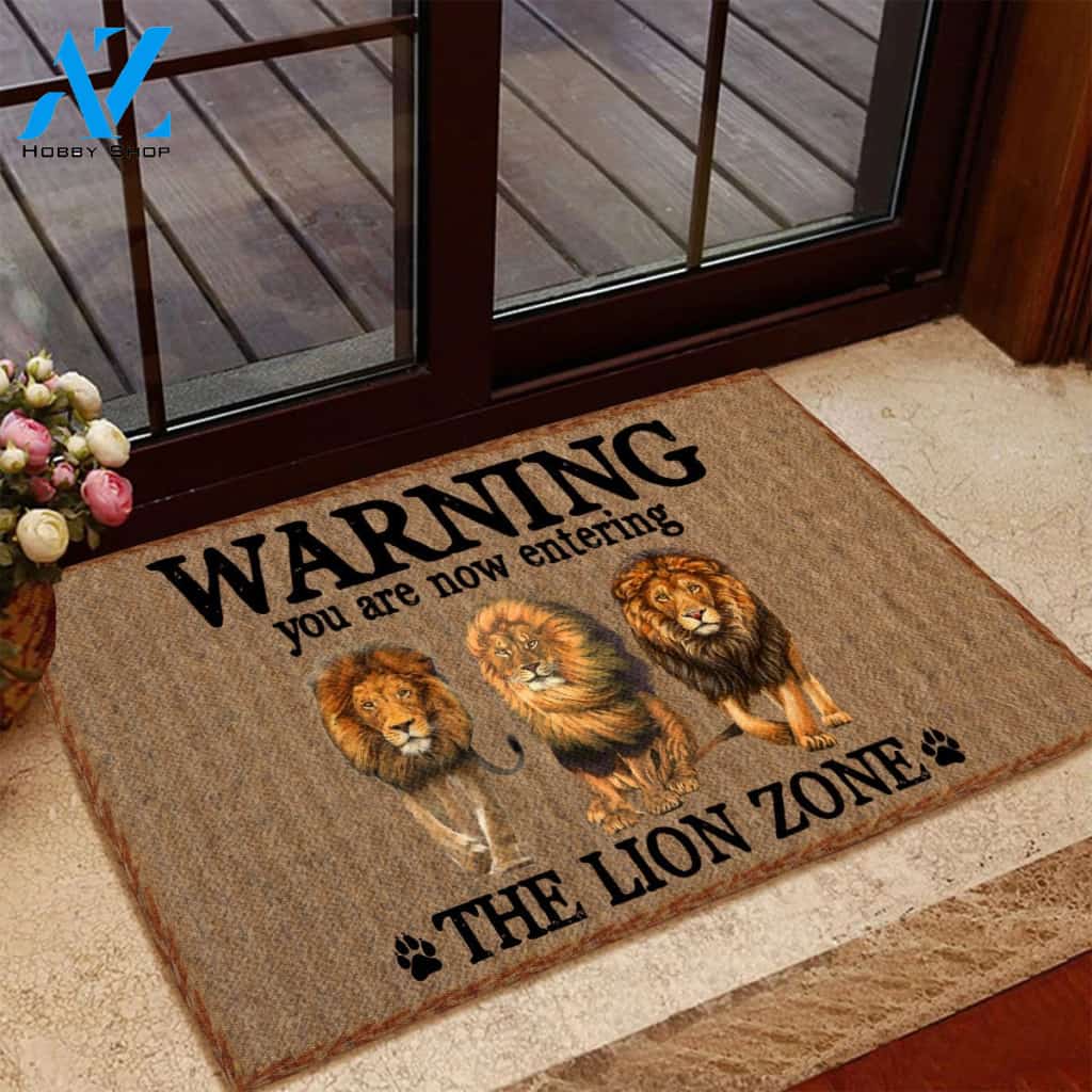Warning You Are Now Entering The Lion Zone Indoor And Outdoor Doormat Warm House Gift Welcome Mat Gift For Friend Birthday Gift